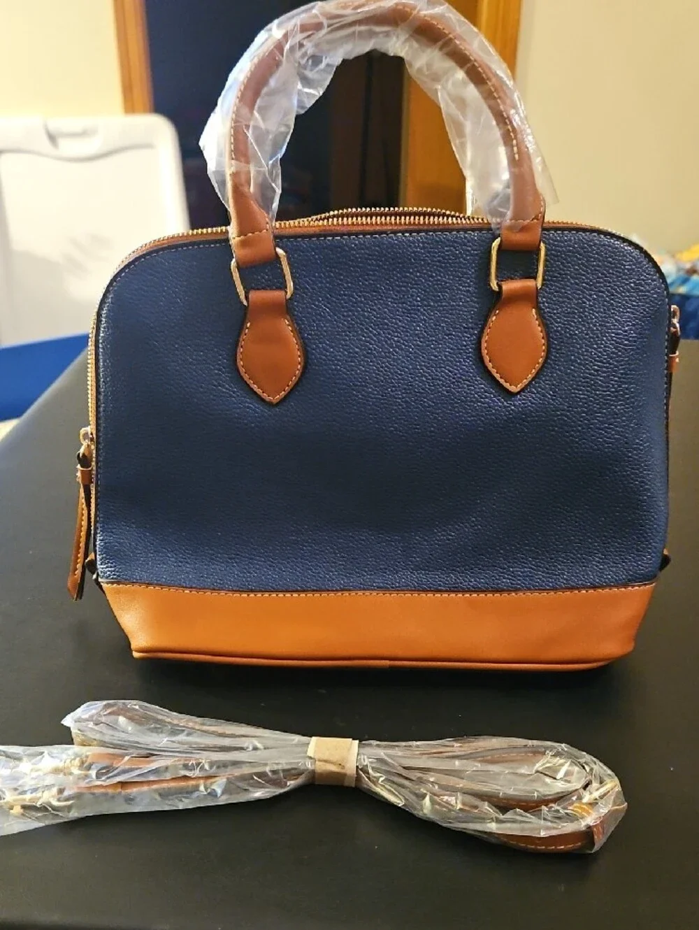 Unbranded Navy And Tan Two-Tone Dome Satchel